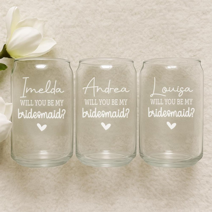 Personalized Will You Be My Bridesmaid Beer Can Glass | Custom Name Wedding Glasses | Gift For Bridesmaid