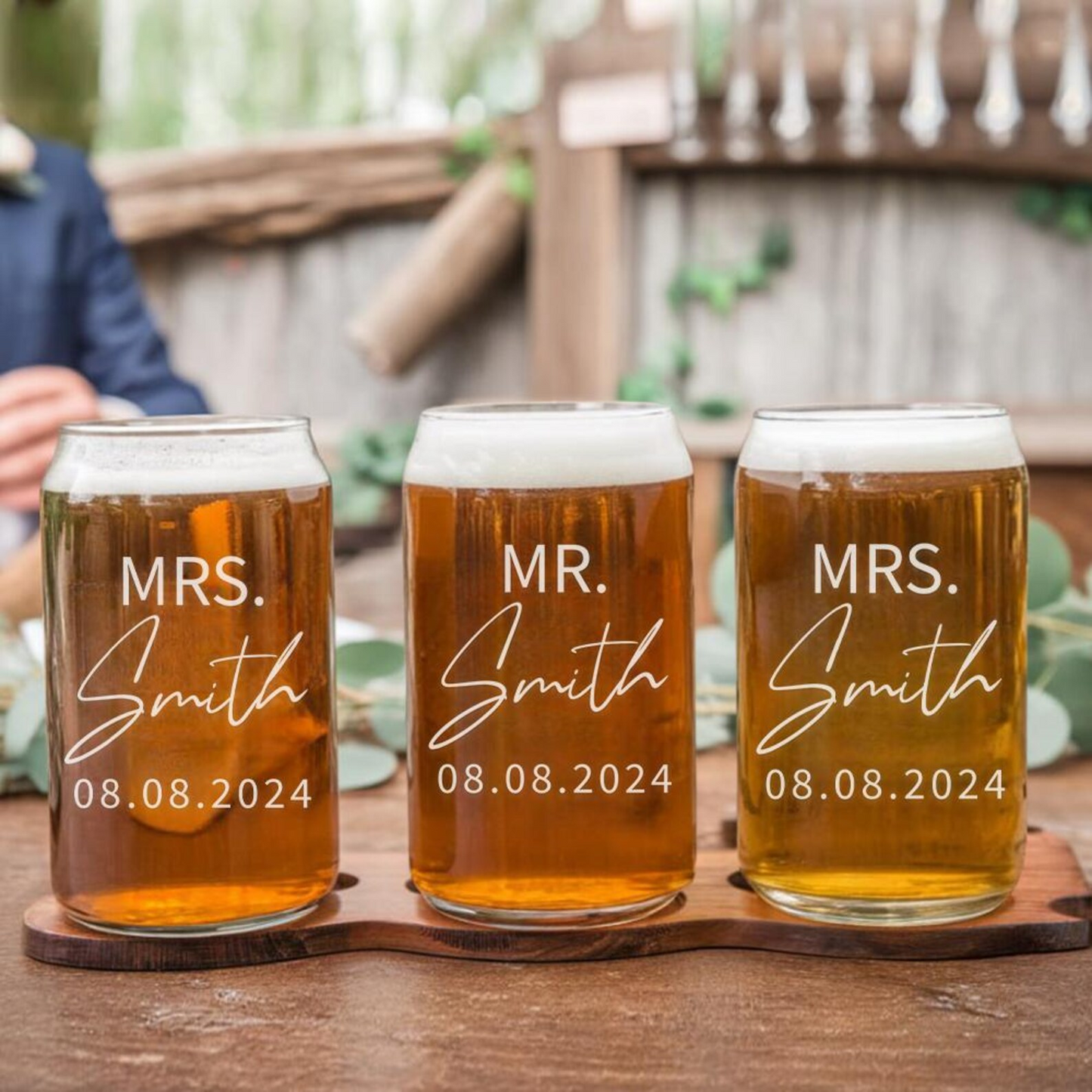Personalized Mr And Mrs Beer Can Glass | Custom Name And Date Wedding Glasses | Gift For Couple