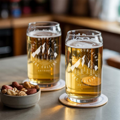 Personalized Camping Beer Can Glass 16oz | Custom Adventure Beer Can Glass | Unique Gift Idea