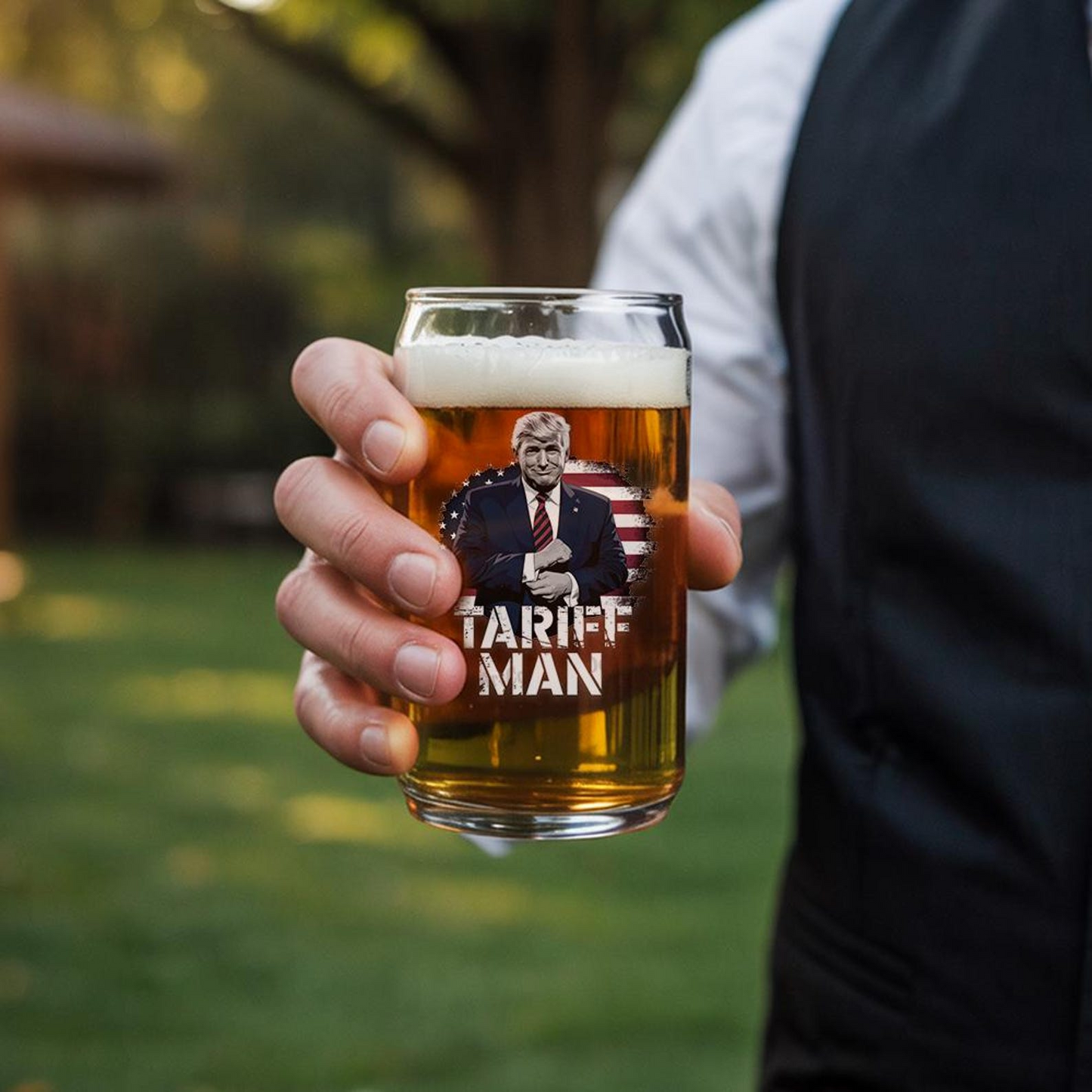 Tariff Man Funny Trump Beer Can Glass 16oz | Trump Presidential Beer Can Glass | Gift For Trump Supporters