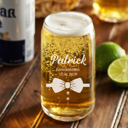 Custom Name And Date Beer Can Glass Set | Custom Wedding Glasses Set | Gift For Groomsmen