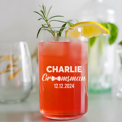 Custom Name And Date Beer Can Glass Set | Custom Wedding Glasses Set | Gift For Groomsmen