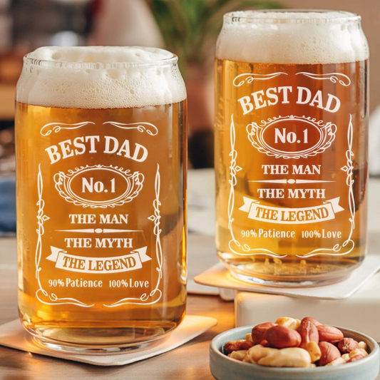 Best Dad Beer Can Glass | Funny Gift Idea For Dad | The Man The Myth Engraved Beer Can Glass