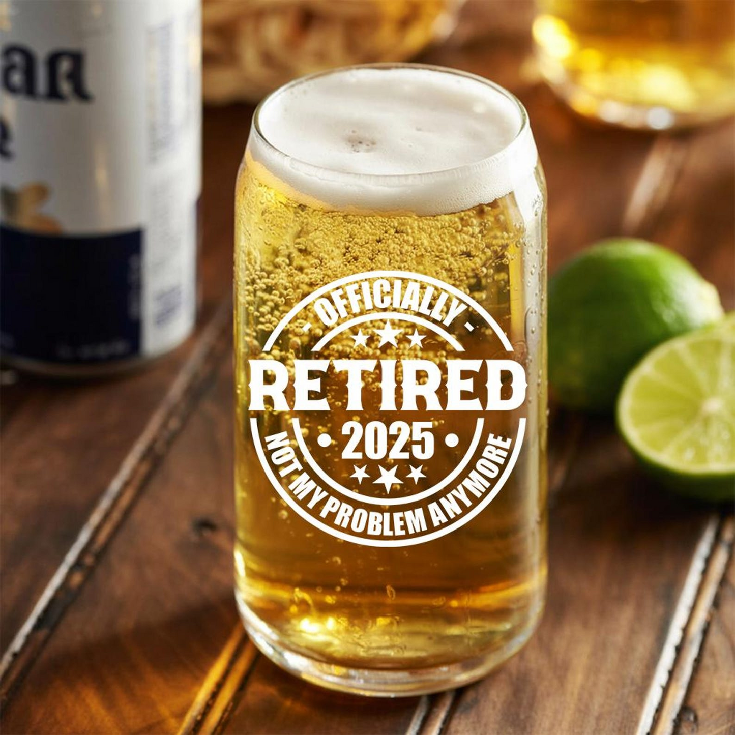 Personalized Happy Retirement Beer Can Glass 16oz | Custom Beer Can Glass | Unique Retired Gift Idea