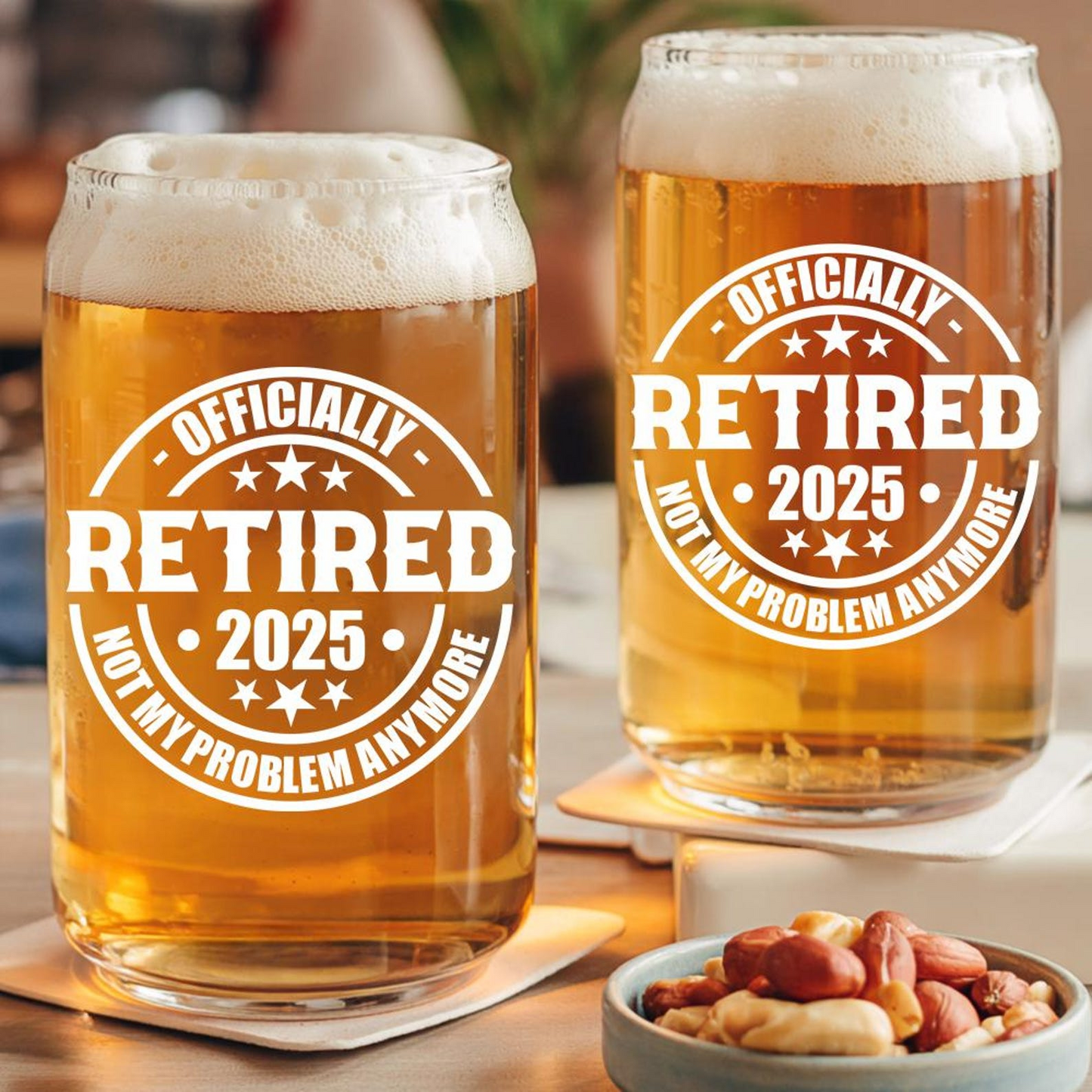 Personalized Happy Retirement Beer Can Glass 16oz | Custom Beer Can Glass | Unique Retired Gift Idea