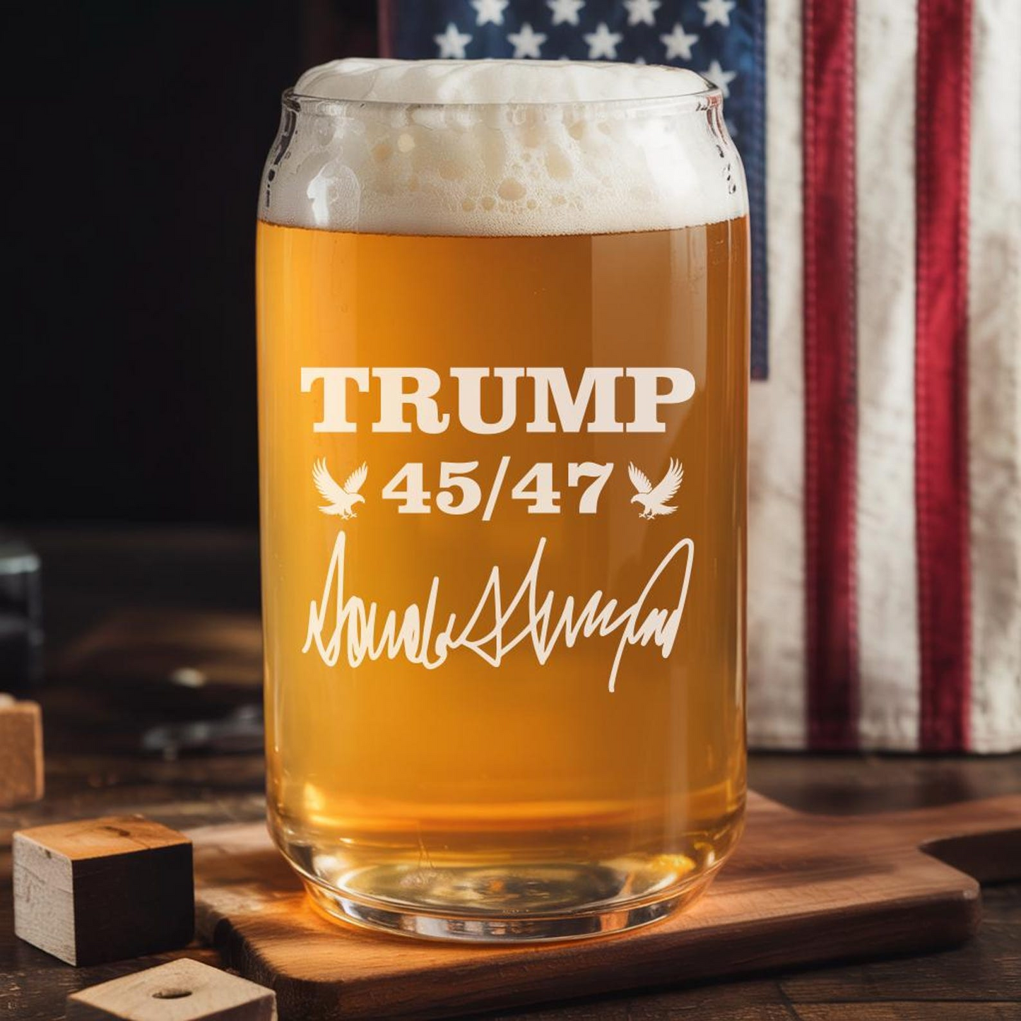 Trump 45 & 47 Take America Back Beer Can Glass 16oz | Trump Presidential Pint Glass | Patriotic Gift