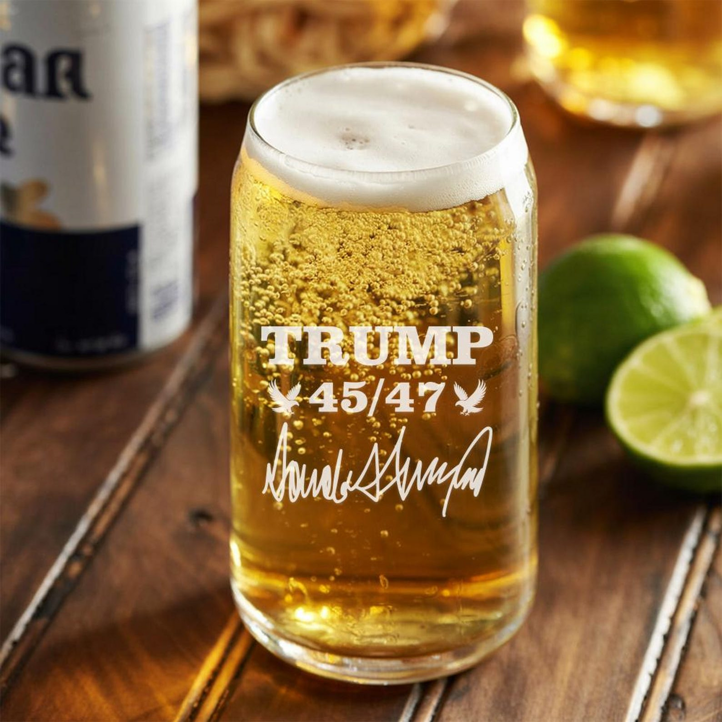 Trump 45 & 47 Take America Back Beer Can Glass 16oz | Trump Presidential Pint Glass | Patriotic Gift