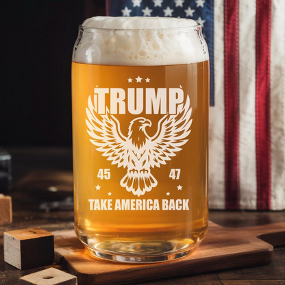 Trump 45 47 Eagle Beer Can Glass 16oz | Trump Presidential Pint Glass | Patriotic Gift