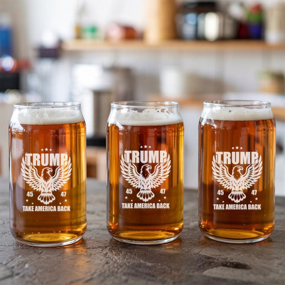 Trump 45 47 Eagle Beer Can Glass 16oz | Trump Presidential Pint Glass | Patriotic Gift