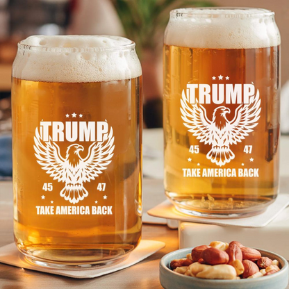 Trump 45 47 Eagle Beer Can Glass 16oz | Trump Presidential Pint Glass | Patriotic Gift
