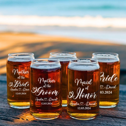 Personalized Bridal Party Beer Can Glass Set | Custom Wedding Glasses | Gift For Wedding