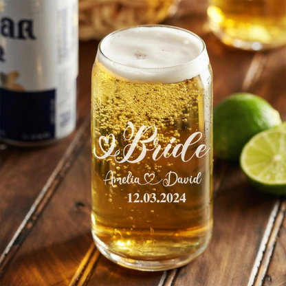 Personalized Bridal Party Beer Can Glass Set | Custom Wedding Glasses | Gift For Wedding