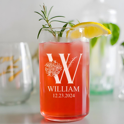 Personalized Beer Can Glass With Floral Logo Set | Custom Wedding Glasses | Gift For Wedding