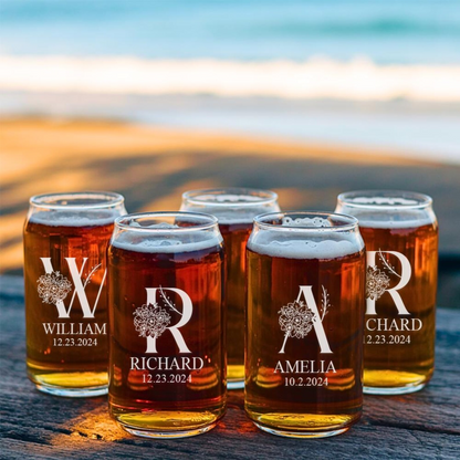 Personalized Beer Can Glass With Floral Logo Set | Custom Wedding Glasses | Gift For Wedding