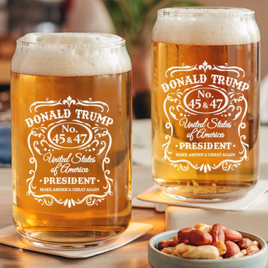President Trump 45 & 47 MAGA Beer Can Glass 16oz | Trump Presidential Pint Glass