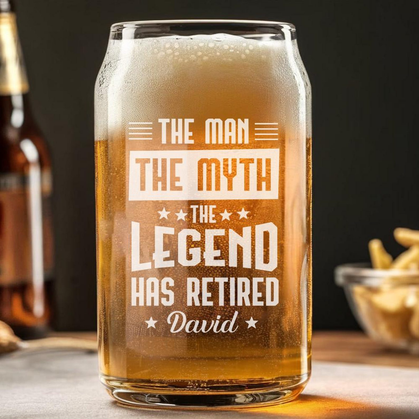 Personalized The Man The Myth The Legend Beer Can Glass 16 Oz | Retirement Gift | Beer Can Glass For Retirees
