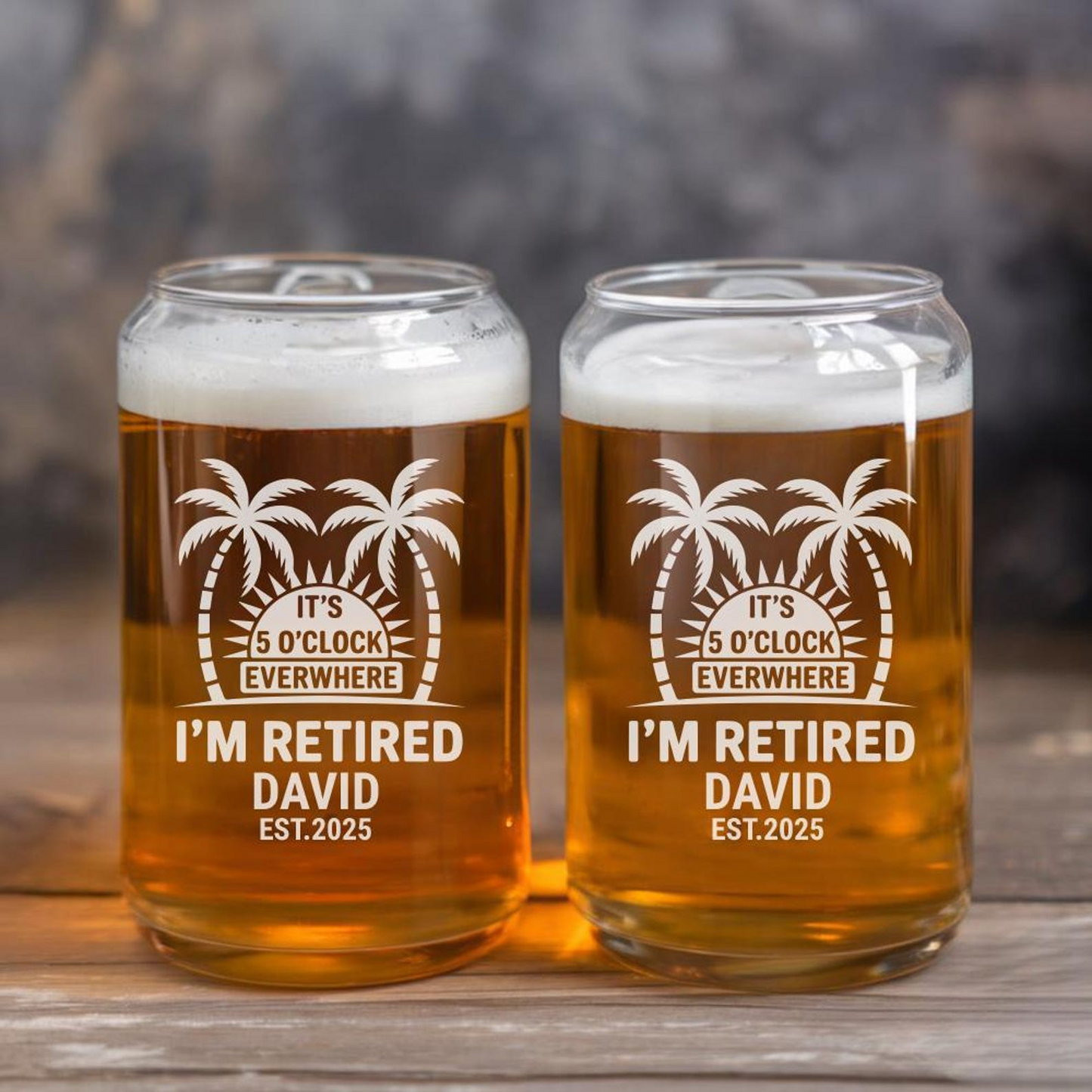 Personalized It's 5 O'Clock Everywhere I'm Retired Beer Can Glass 16 Oz | Retirement Gift | Beer Can Glass For Retirees
