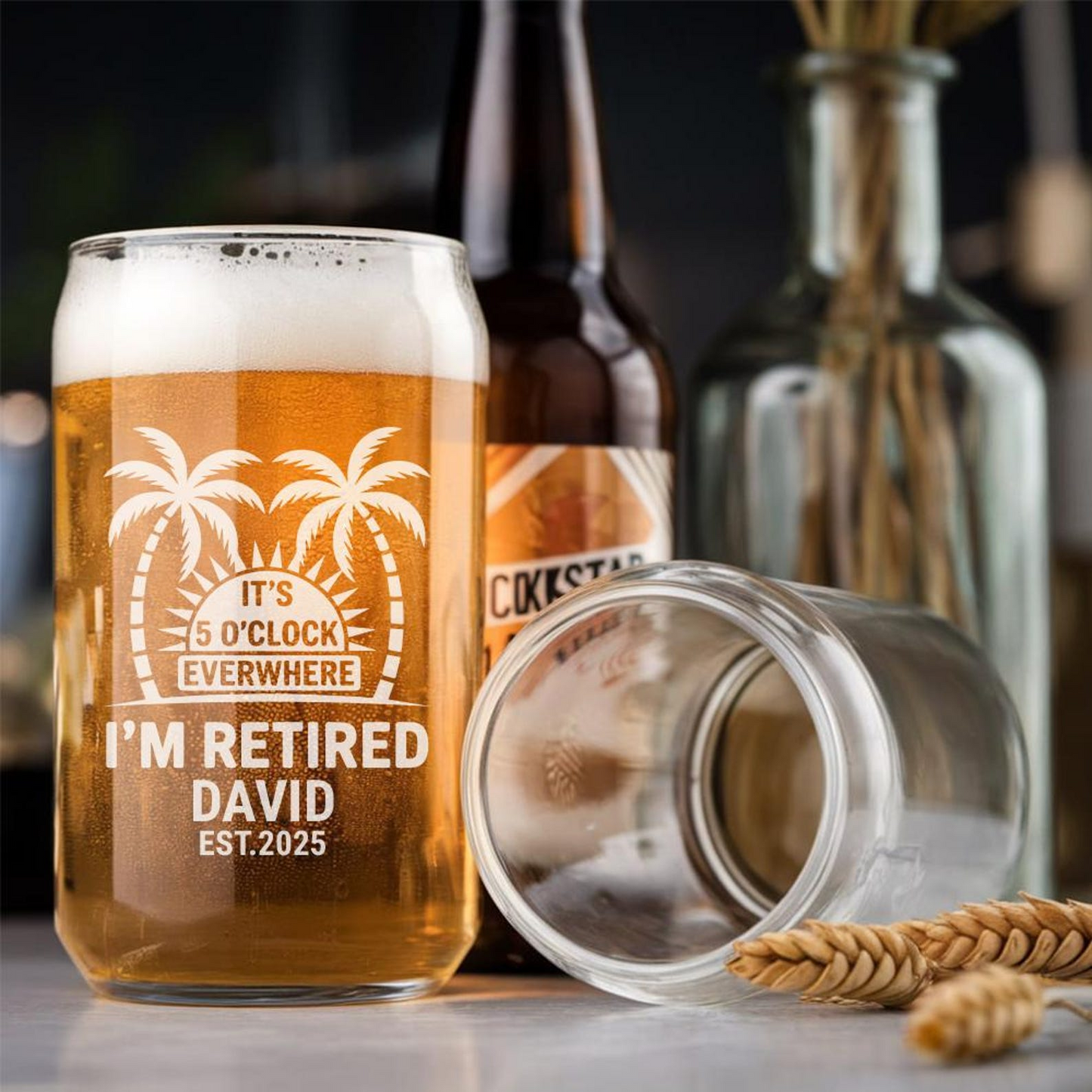 Personalized It's 5 O'Clock Everywhere I'm Retired Beer Can Glass 16 Oz | Retirement Gift | Beer Can Glass For Retirees