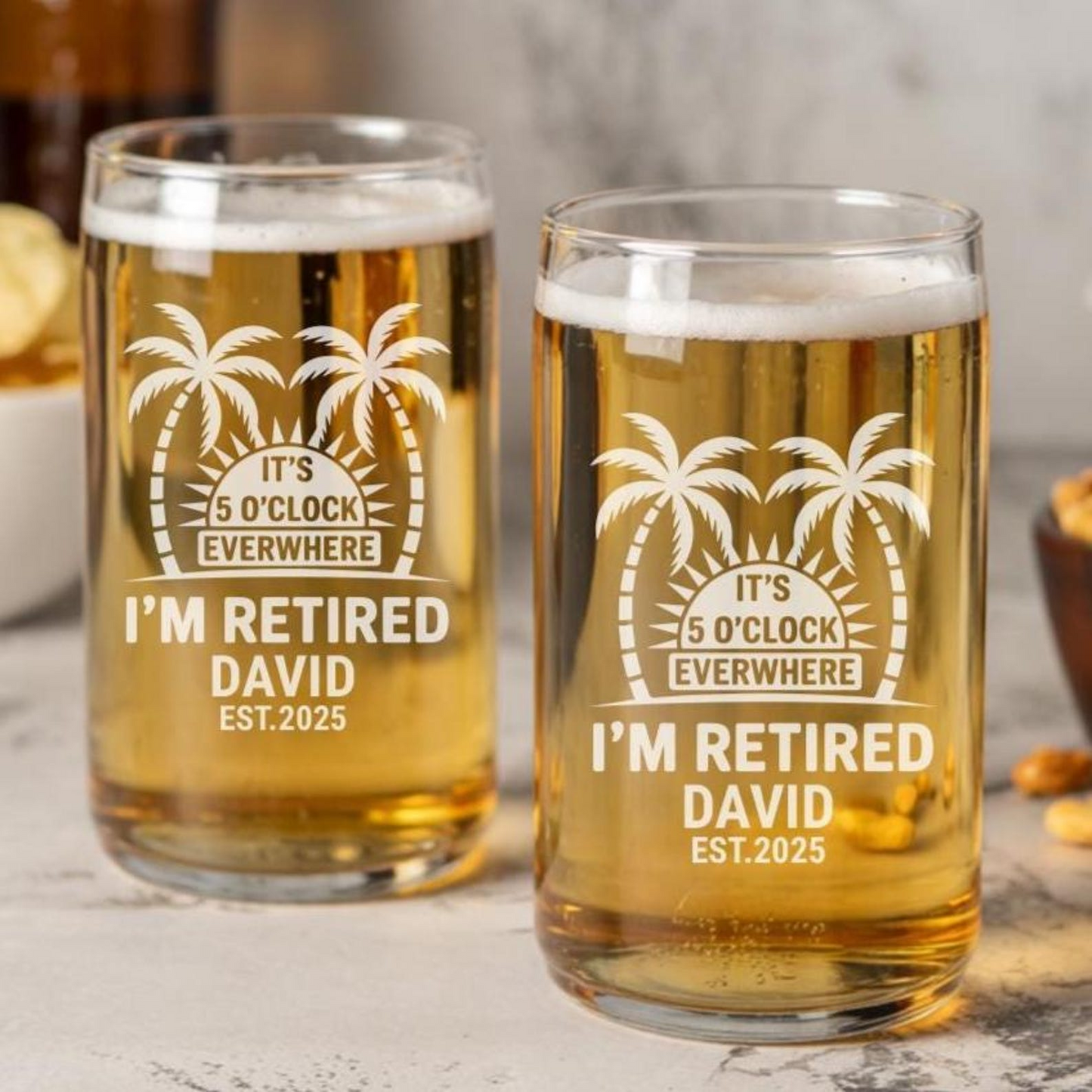Personalized It's 5 O'Clock Everywhere I'm Retired Beer Can Glass 16 Oz | Retirement Gift | Beer Can Glass For Retirees