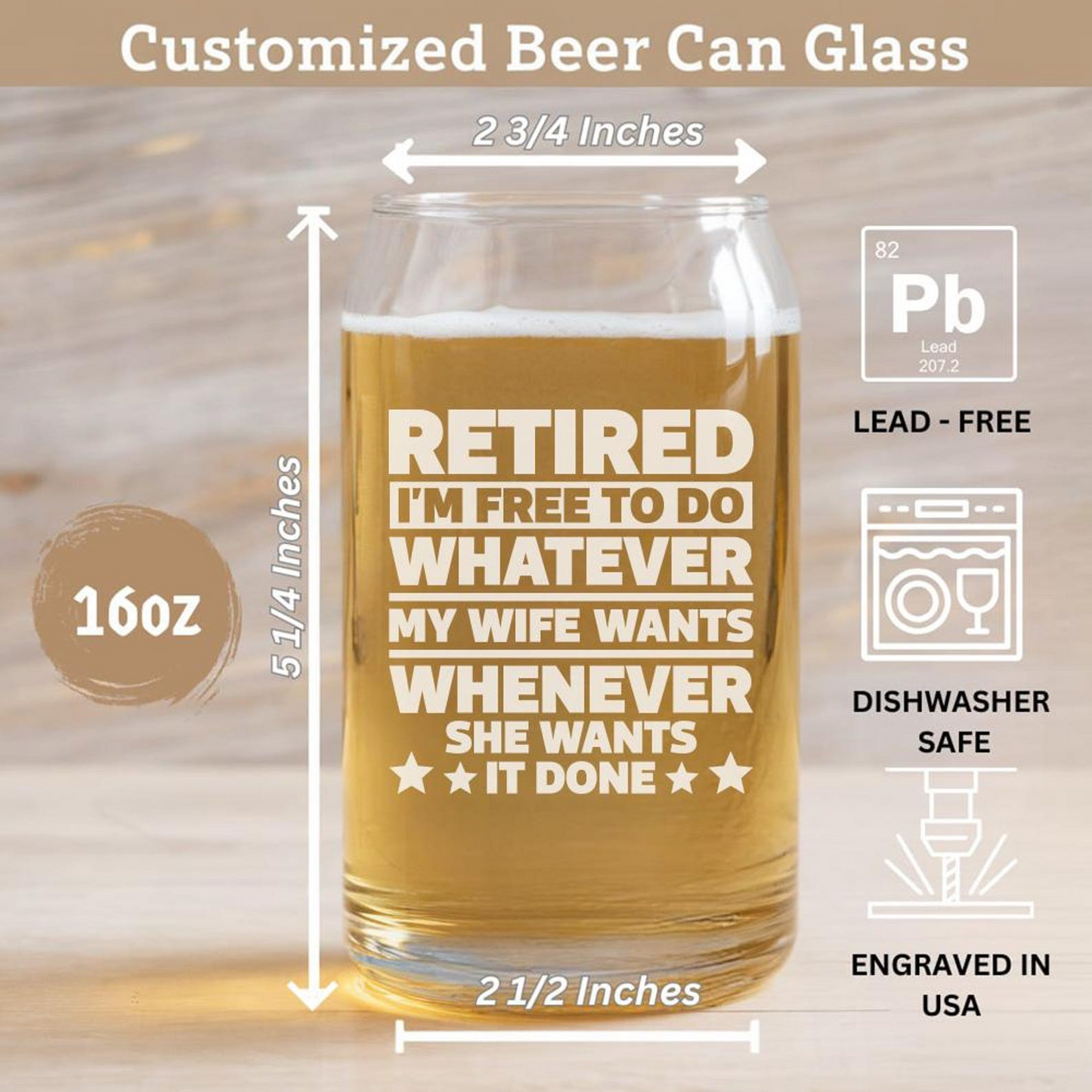 Retired I'm Free To Do Whatever Beer Can Glass 16 Oz | Retirement Gift | Beer Can Glass For Retirees