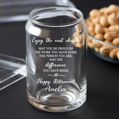 Personalized Enjoy The Next Chapter Beer Can Glass 16 Oz | Retirement Gift | Beer Can Glass For Retirees