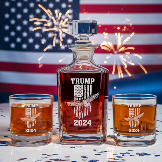 Trump 2024 Decanter & Whiskey Glass Set | Engraved Whiskey Decanter | Gift For Trump Supporters