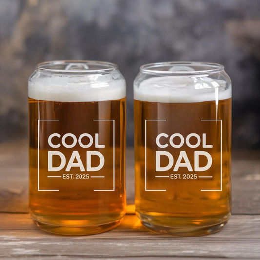 Cool Dad Est 2025 Beer Can Glass 16oz | Father's Day Gift | Personalized Gift For Dad