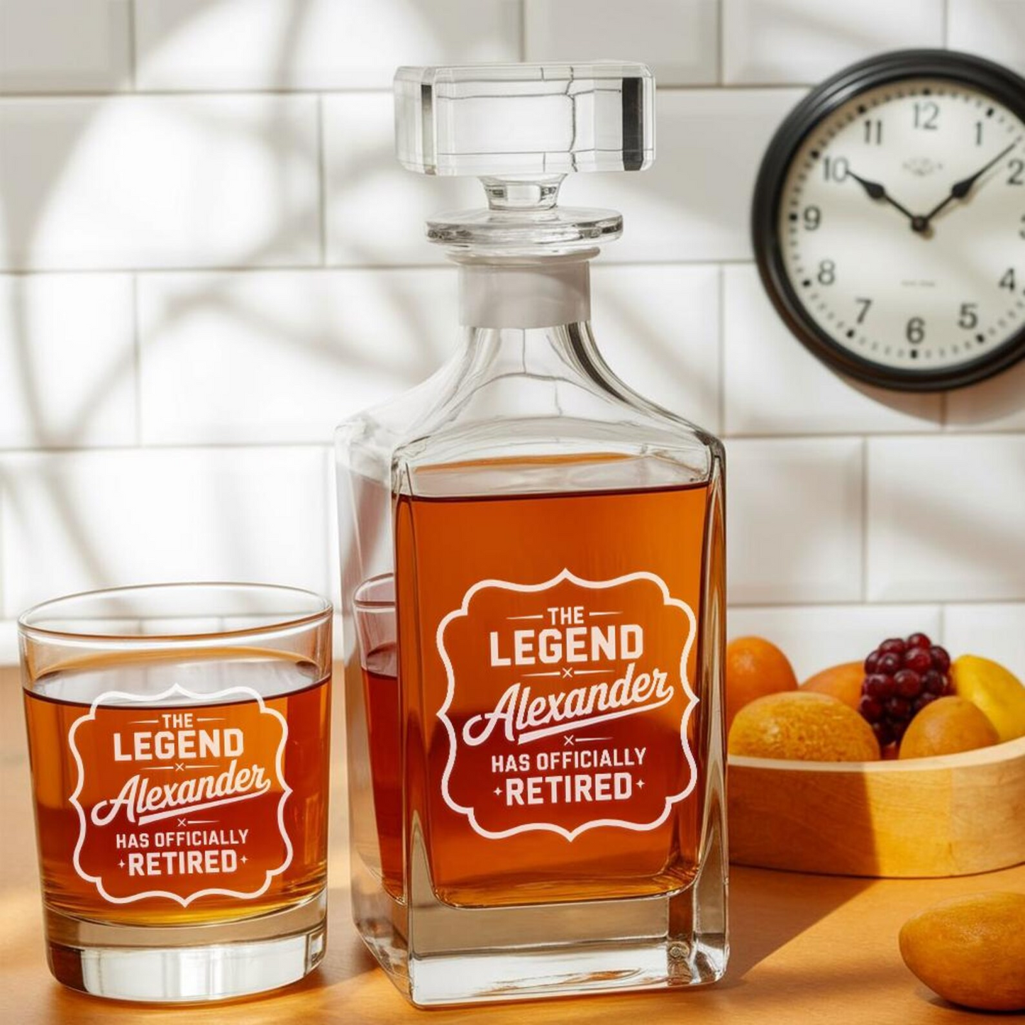 Personalized The Legend Retired Whiskey Decanter Set With Glasses | Retirement Gift | Engraved Whiskey Decanter Set