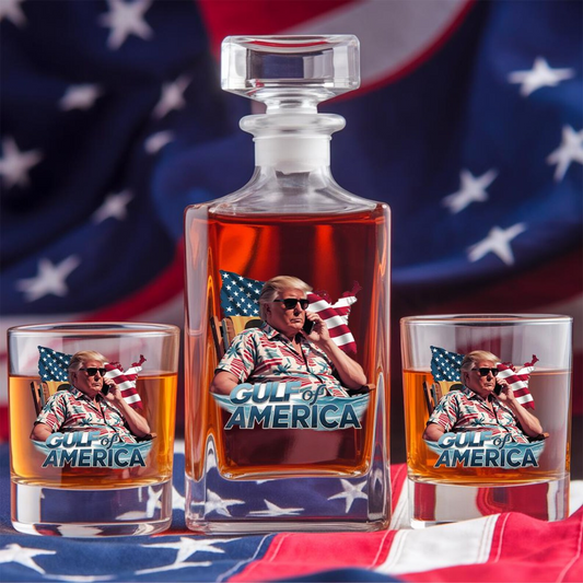 Donald Trump Gulf Of America Decanter & Whiskey Glass Set | Patriotic Gift | Engraved Whiskey Decanter