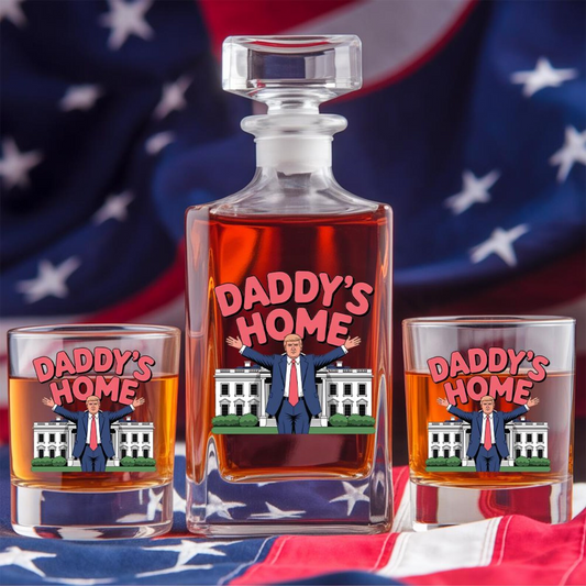 Donald Trump Daddy's Home Decanter & Whiskey Glass Set | Patriotic Gift | Engraved Whiskey Decanter