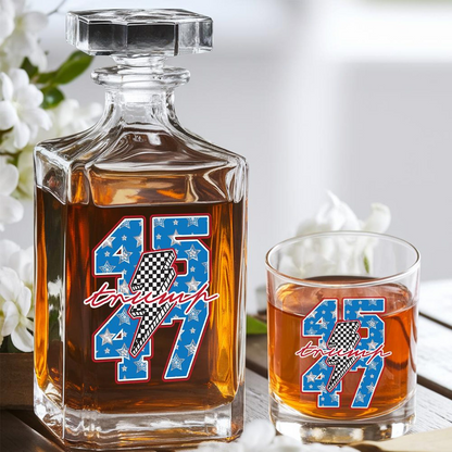 Donald Trump 45/47 Decanter & Whiskey Glass Set | Patriotic Gift | Engraved Whiskey Decanter