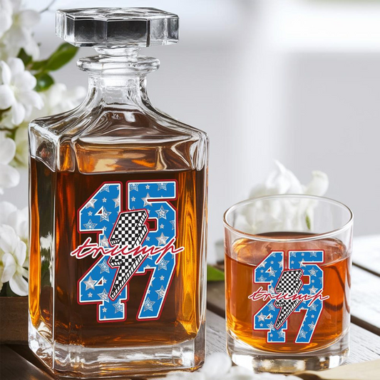 Donald Trump 45/47 Decanter & Whiskey Glass Set | Patriotic Gift | Engraved Whiskey Decanter
