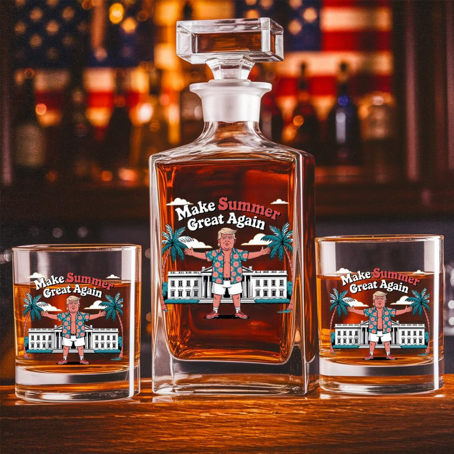 Make Summer Great Again Decanter & Whiskey Glass Set | Engraved Whiskey Decanter | Gift For Trump Supporters