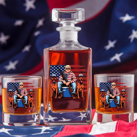 Hunting Trump Decanter & Whiskey Glass Set | Engraved Whiskey Decanter | Gift For Trump Supporters