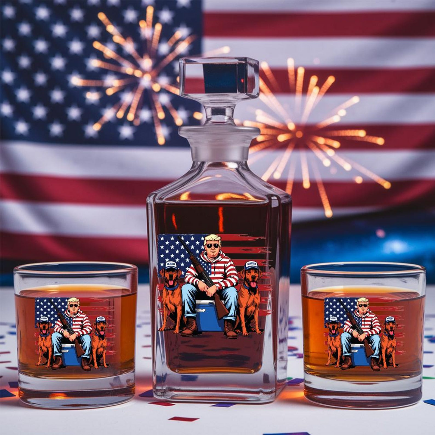 Hunting Trump Decanter & Whiskey Glass Set | Engraved Whiskey Decanter | Gift For Trump Supporters