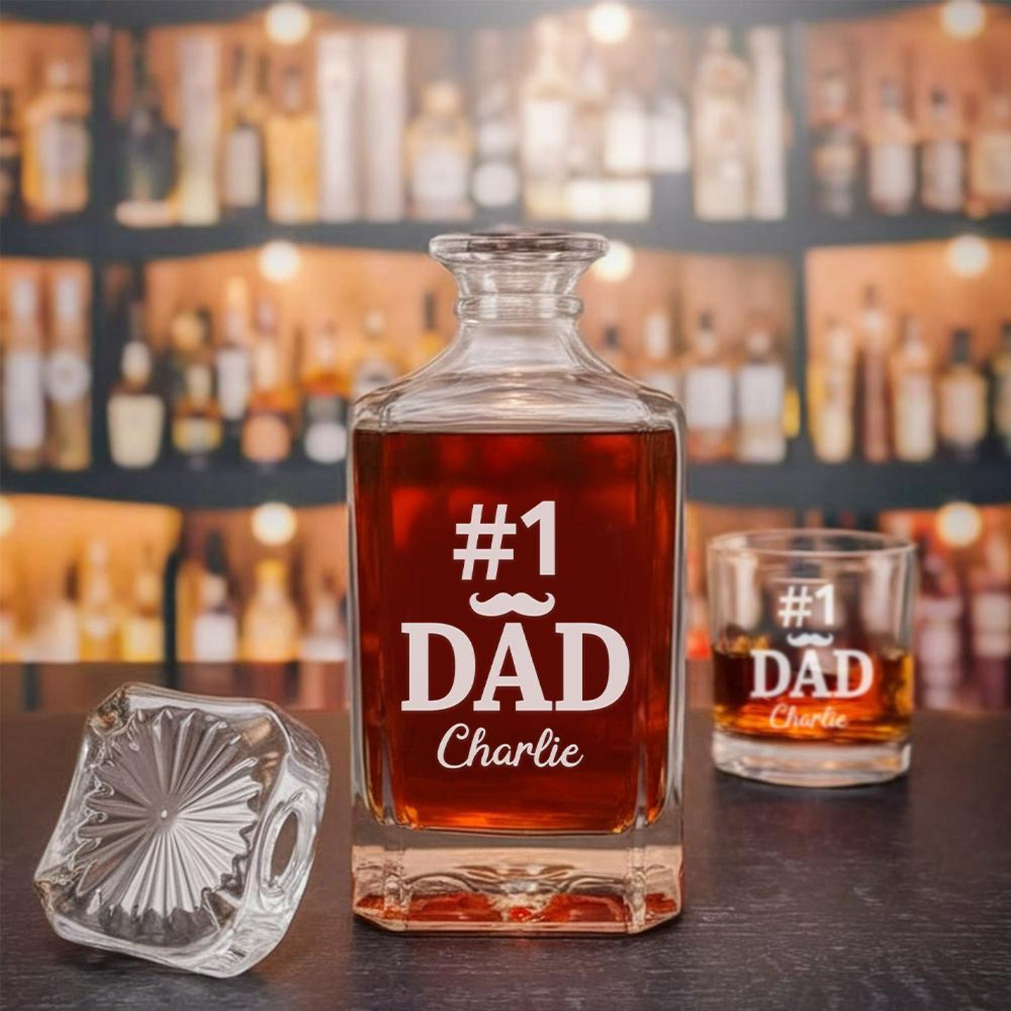 Personalized Dad #1 Whiskey Glass And Decanter Set | Father's Day Gift | Engraved Gift For Dad