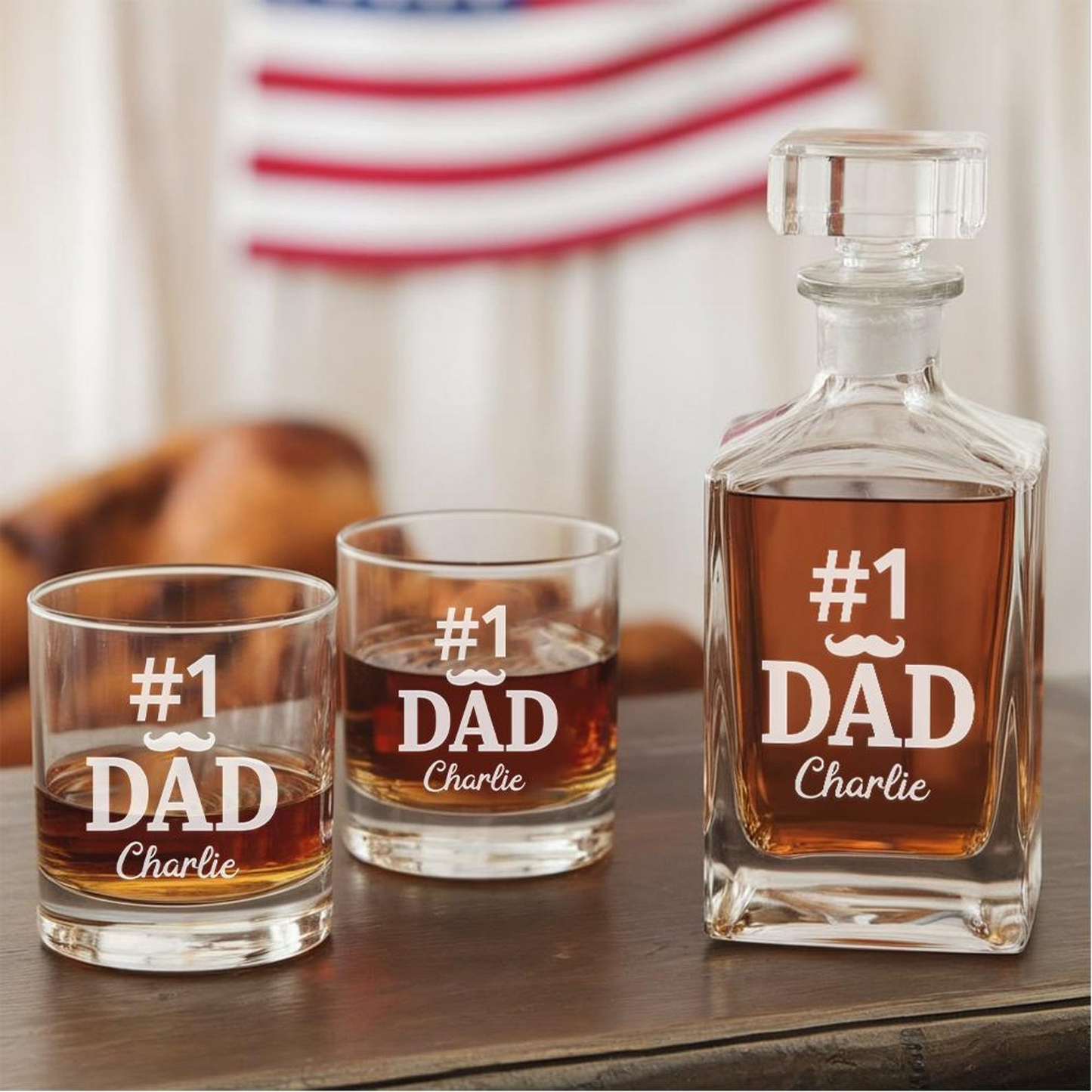 Personalized Dad #1 Whiskey Glass And Decanter Set | Father's Day Gift | Engraved Gift For Dad