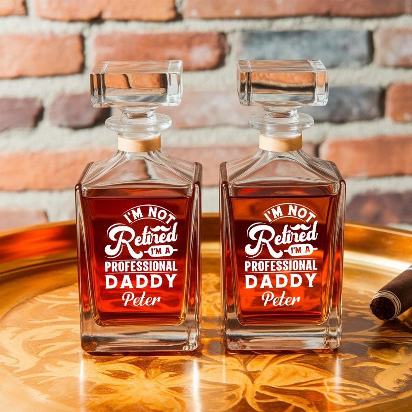 Personalized I'm Not Retired Daddy Whiskey Decanter Set With Glasses | Retirement Gift | Engraved Whiskey Decanter Set