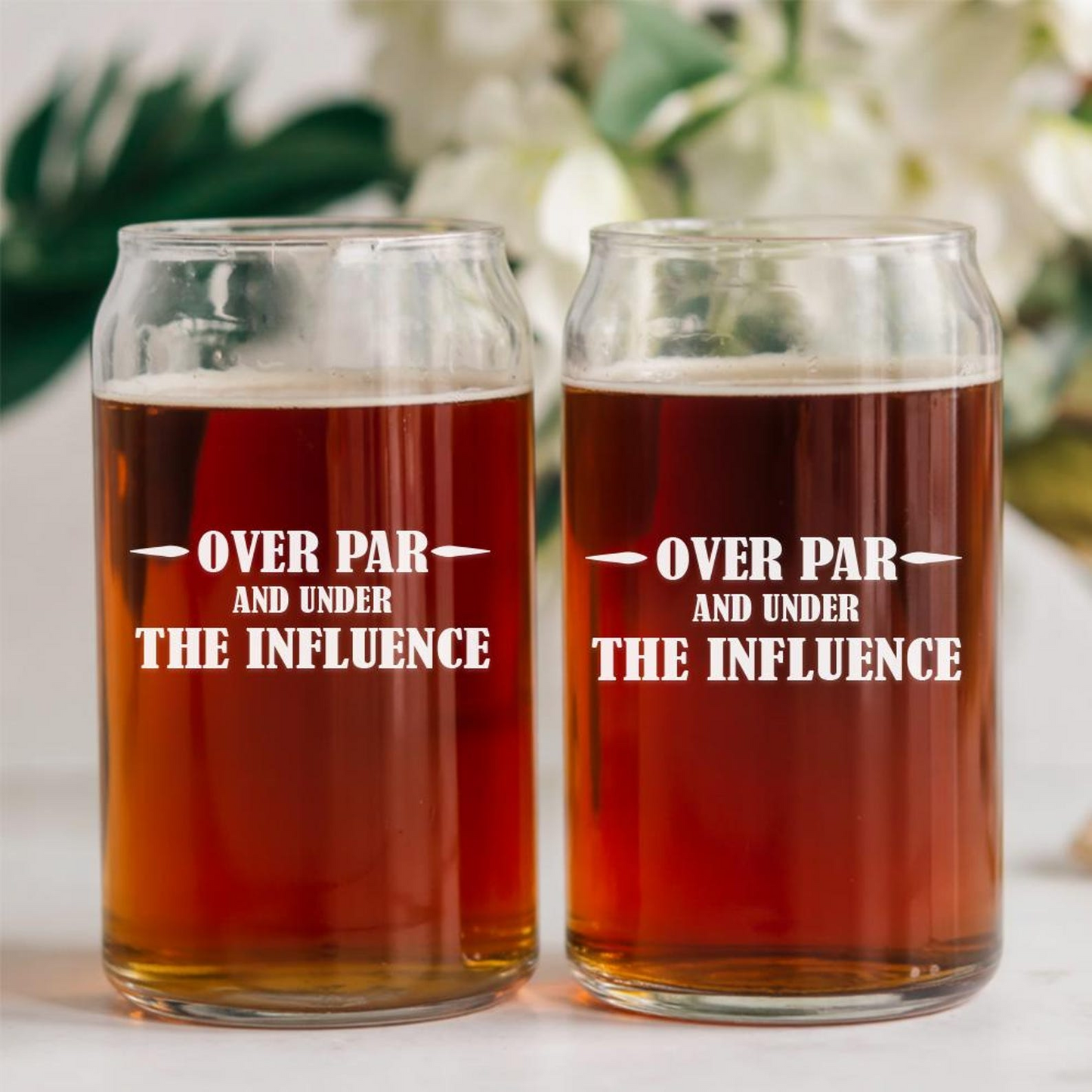 Over Par and Under The Influence Beer Can Glass 16oz | Father's Day Gift | Gift For Dad