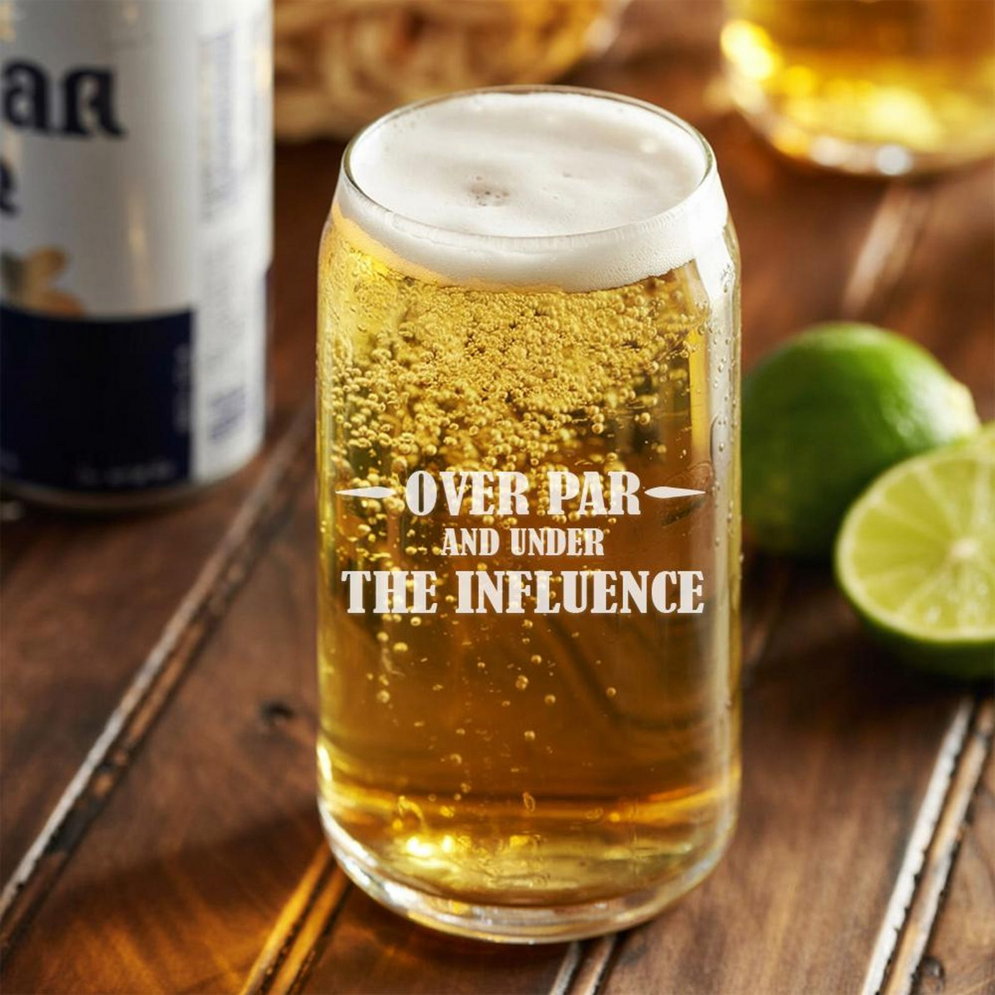 Over Par and Under The Influence Beer Can Glass 16oz | Father's Day Gift | Gift For Dad