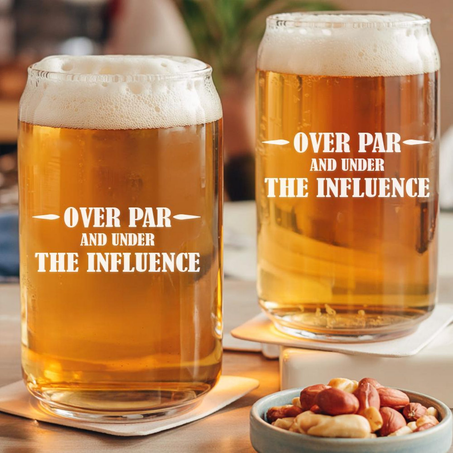 Over Par and Under The Influence Beer Can Glass 16oz | Father's Day Gift | Gift For Dad