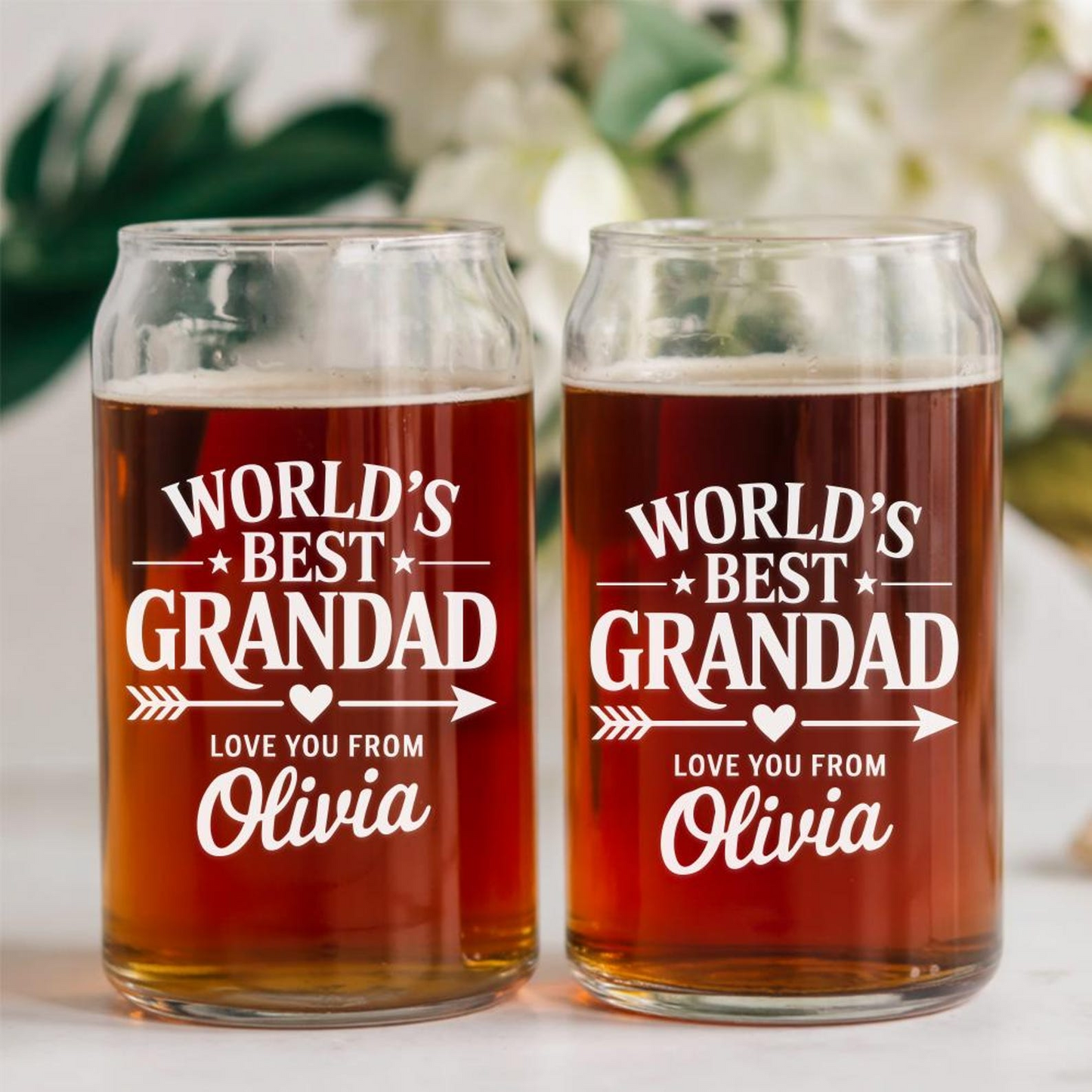 Custom Name World's Best Grandad Beer Can Glass 16oz | Father's Day Gift | Gift For Dad