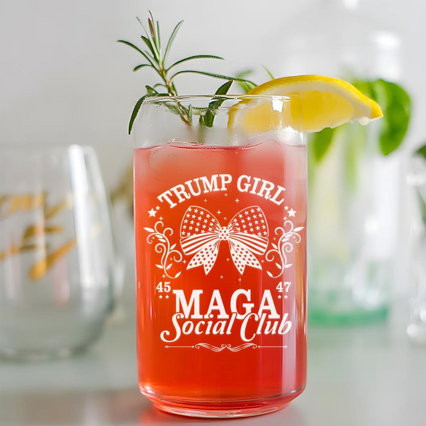 Trump Girl Maga Beer Can Glass 16oz | Trump Presidential Beer Can Glass | Gift For Trump Supporters