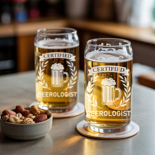 Certified Beerologist Beer Can Glass 16oz | Funny Beer Can Glass | Unique Gift Idea
