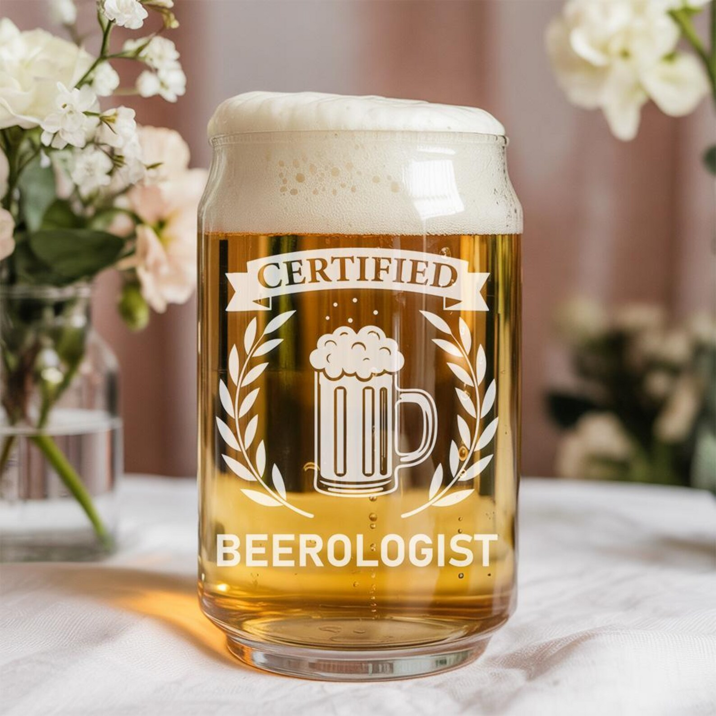 Certified Beerologist Beer Can Glass 16oz | Funny Beer Can Glass | Unique Gift Idea