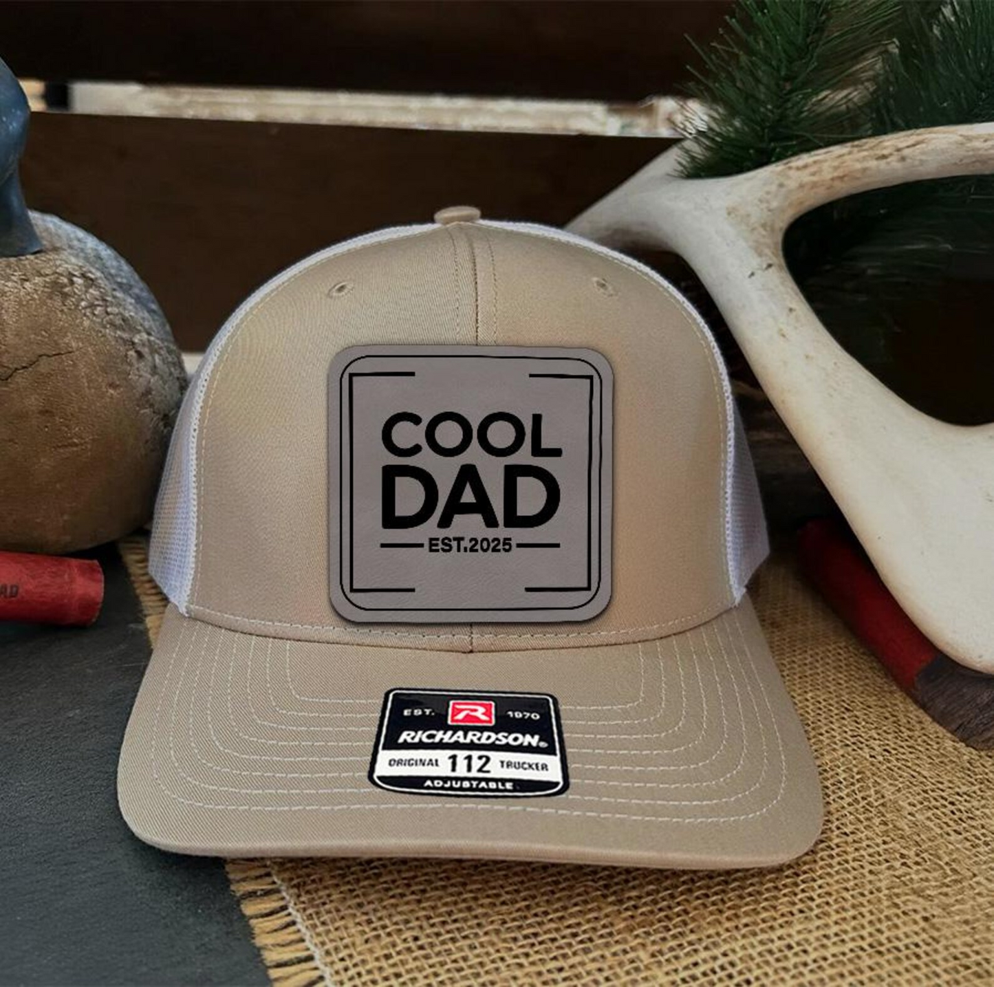 Cool Dad Est.2025 Trucker Hat | Custom Year Leather Patch Hat | Pesonalized Dad Hat