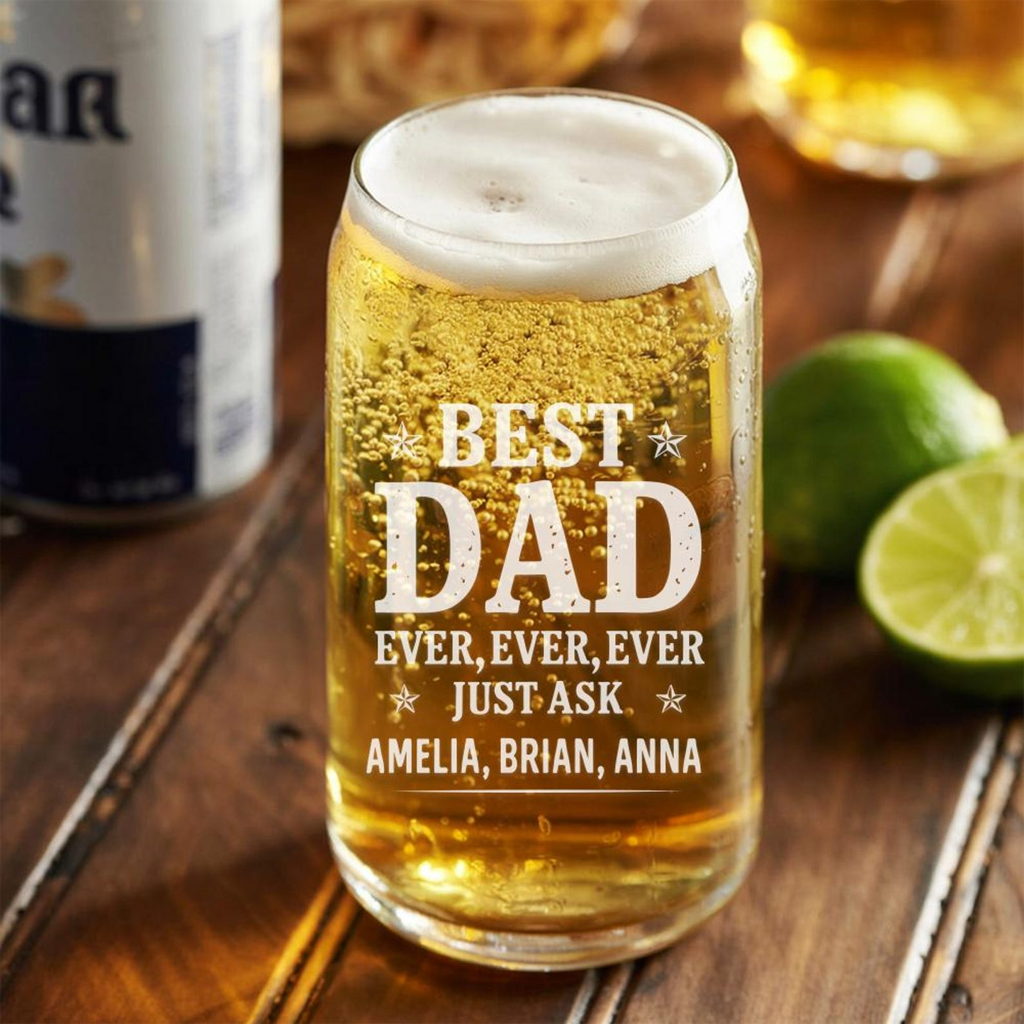 Personalized Best Dad And Kids Name Beer Can Glass 16oz | Father's Day Gift | Funny Gift Idea For Dad