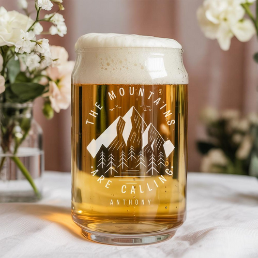 Personalized Camping Beer Can Glass 16oz | Custom Adventure Beer Can Glass | Unique Gift Idea