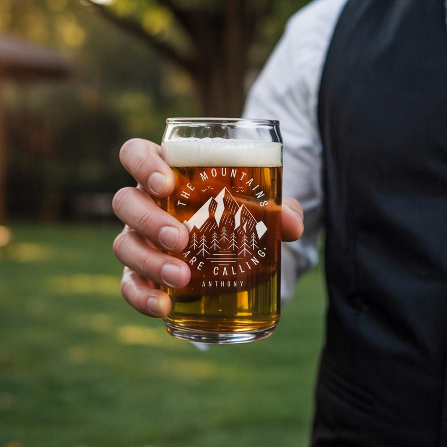 Personalized Camping Beer Can Glass 16oz | Custom Adventure Beer Can Glass | Unique Gift Idea