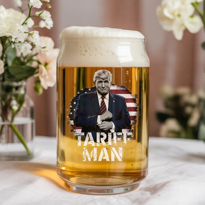 Tariff Man Funny Trump Beer Can Glass 16oz | Trump Presidential Beer Can Glass | Gift For Trump Supporters